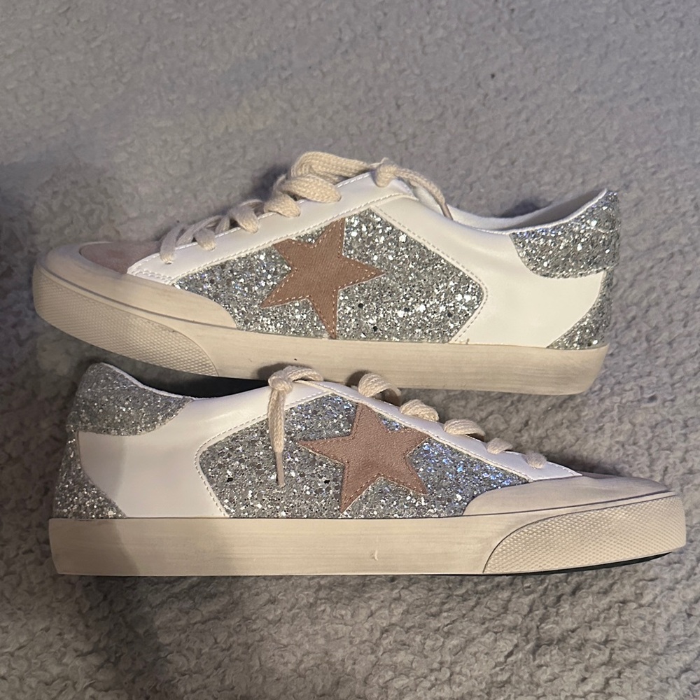 Mi Silver Glitter Star Sneakers